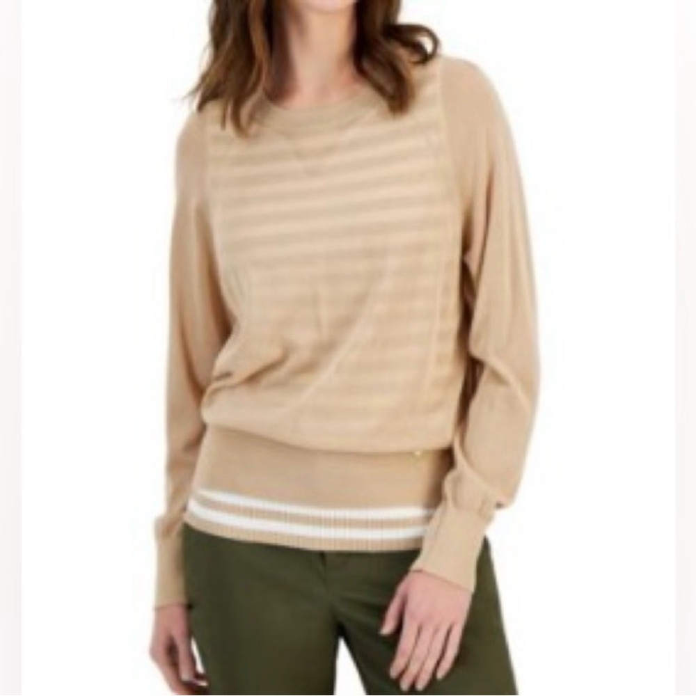 Tommy Hilfiger Tan Striped Crew Neck Sweater